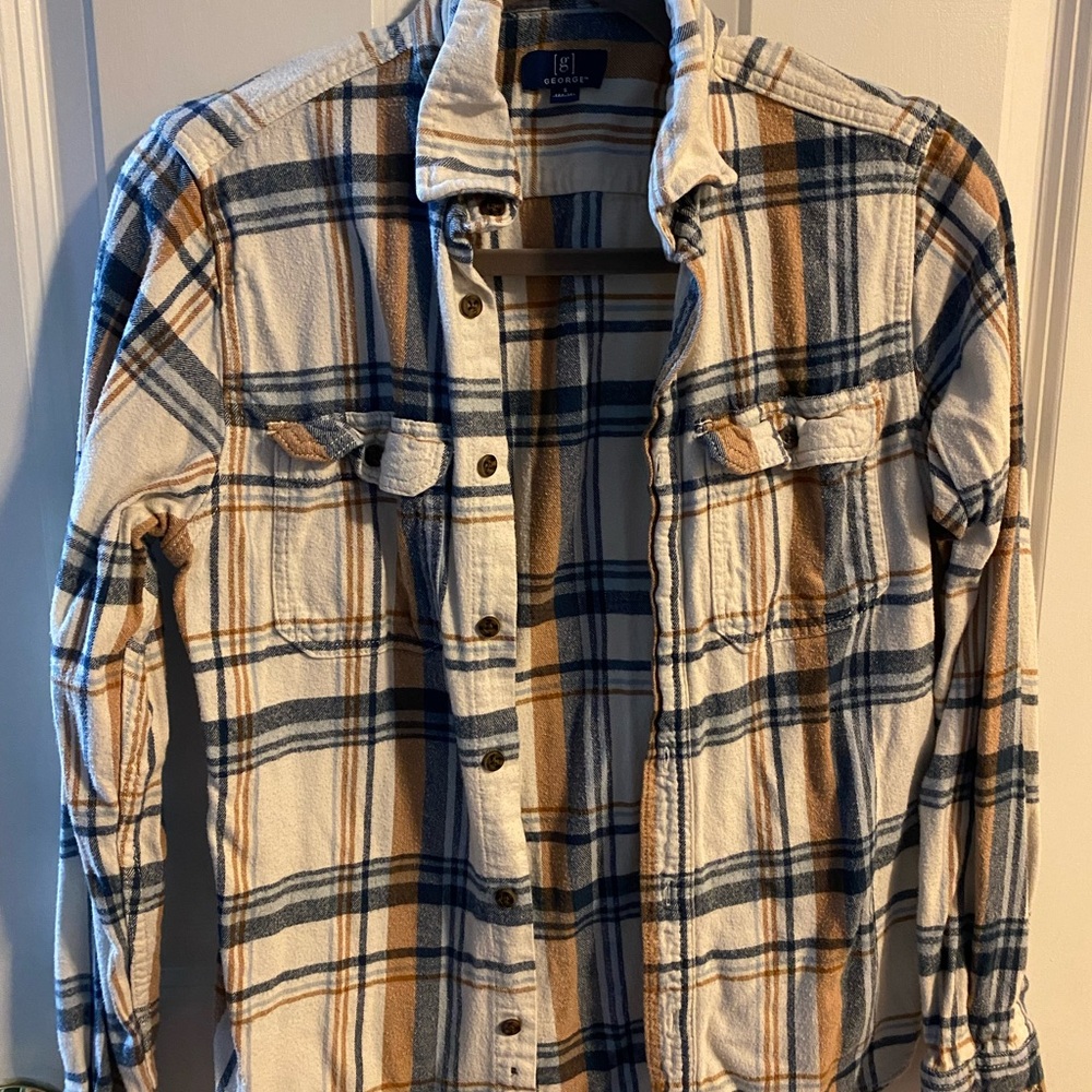 George Blue and Brown Plaid Shirt